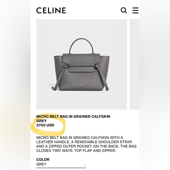 ❤️SOLD❤️ Auth CELINE Micro Grey Belt Bag in Grained Leather 9 x 8 IN - Picture 9 of 16